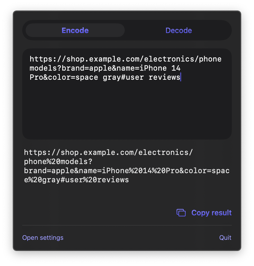 Screenshot of EncodeDecode on Mac