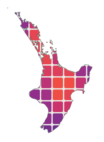A rectangular power-draw heat map of New Zealand's North Island