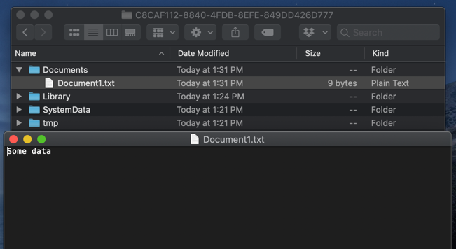 Screenshot of Finder app with Documents folder of the app open