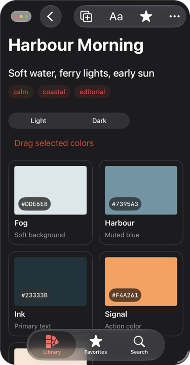 A compact Palette Studio window where the high-priority Favorite button remains visible in the toolbar