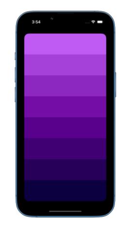 iPhone screen displaying a gradient of color purple from original to almost black