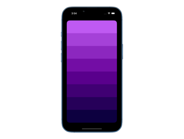 iPhone screen displaying a gradient of color purple from original to almost black