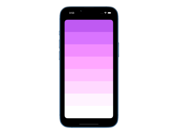 iPhone screen displaying a gradient of color purple from original to almost white