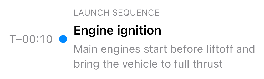 A launch-sequence event whose time and marker are aligned with the center of the complete content stack