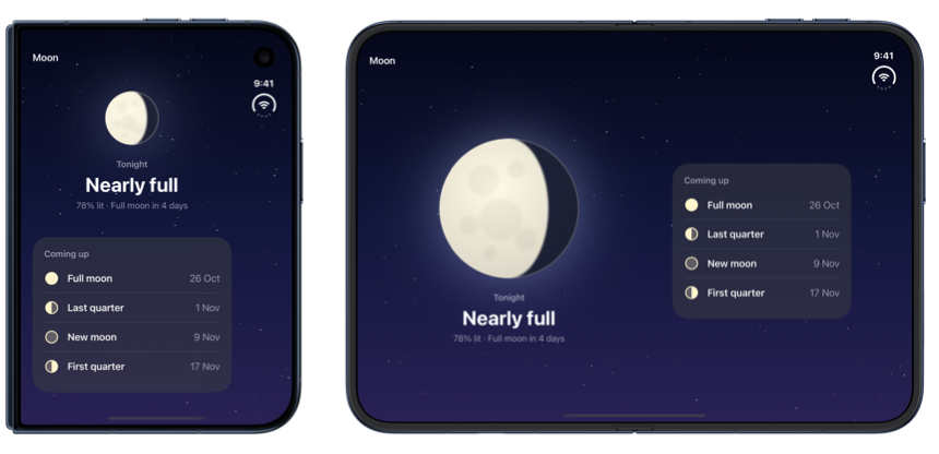 The list of upcoming phases taking 55 percent of the height on the outer display of iPhone Duo and 40 percent of the width on the open inner display