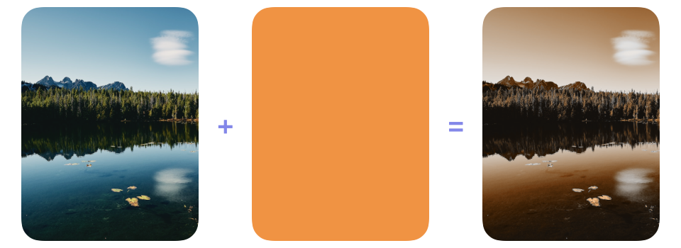 A nature photograph and an orange layer followed by the orange hue treatment produced using hue