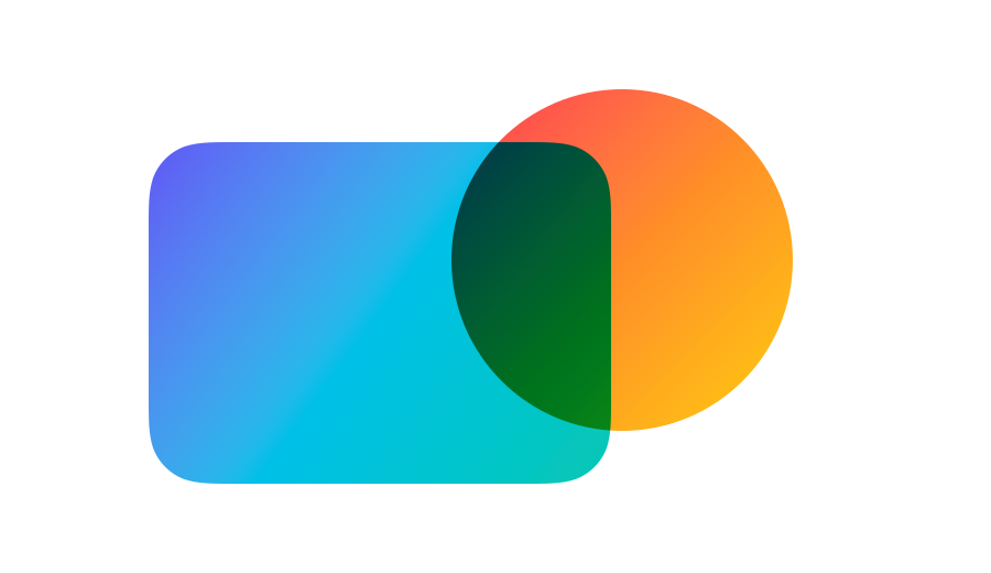 The overlapping part of a warm circle and cool rounded rectangle is darkened by the multiply blend mode