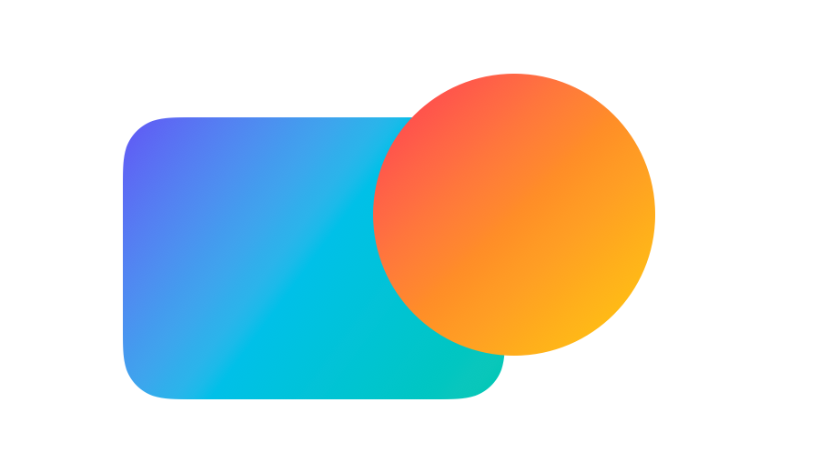 A pink, orange and yellow circle normally composited over an indigo, cyan and mint rounded rectangle