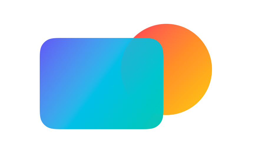 The overlap retains hue and luminosity from the cool rectangle underneath but takes saturation from the warm circle