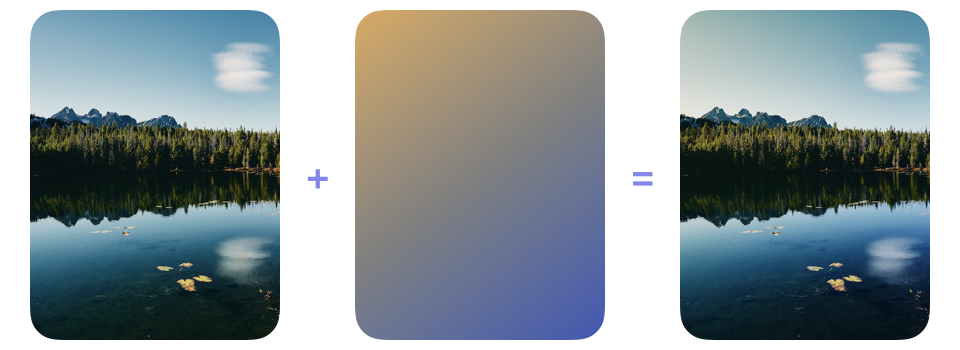 The same nature photograph and lighting gradient followed by the restrained color and contrast treatment produced using soft light