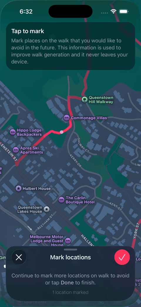 Dragging a non-modal panel between detents while the map remains visible in Strolly