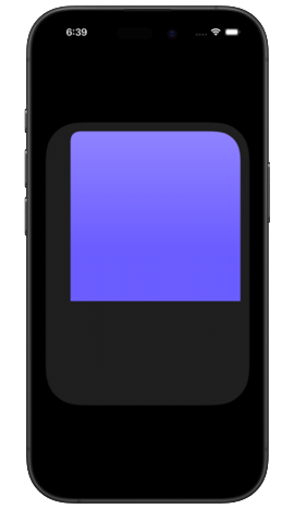iPhone screen showing a dark rounded rectangle with a smaller indigo rectangle inside it, where the top corners are rounded but the bottom corners have a radius of 0