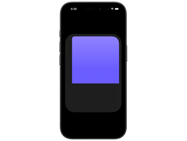 iPhone screen showing a dark rounded rectangle with a smaller indigo rectangle inside it, where the top corners are rounded but the bottom corners have a radius of 0
