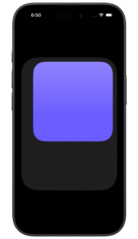 iPhone screen showing a dark rounded rectangle and a smaller indigo rectangle inside it with uniform rounded corners