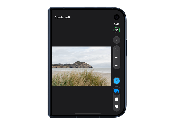 All three tabs stay visible on iPhone Duo while the rectangle tool, drawing tool, and line-width menu move into overflow