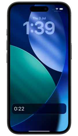 iPhone lock screen with a Live Activity banner counting down from 22 seconds