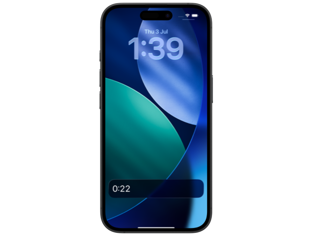 iPhone lock screen with a Live Activity banner counting down from 22 seconds