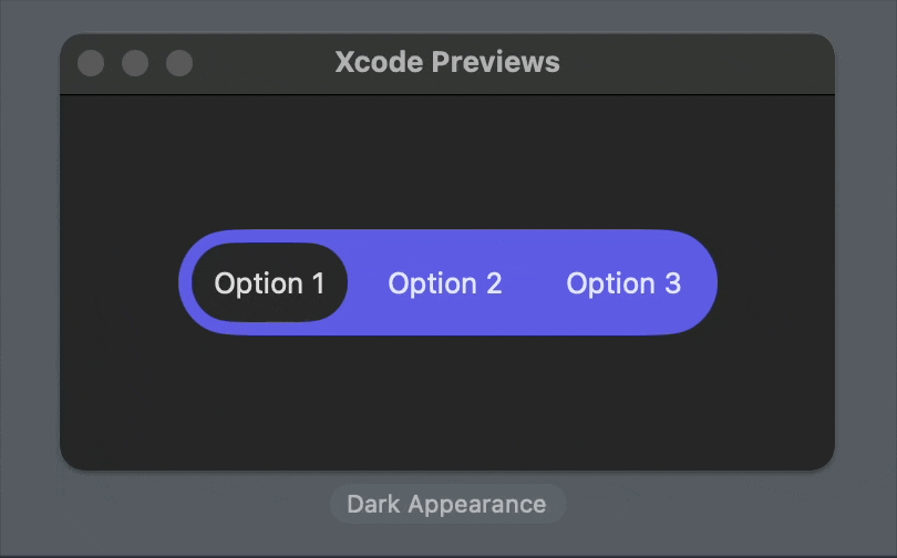 A gif of a custom segmented control with the capsule shape sliding to indicate selected option as it is clicked