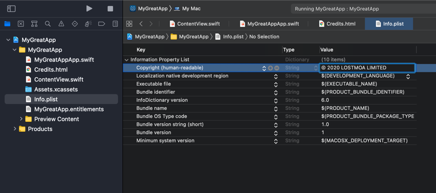 Screenshot of Info.plist file in Xcode
