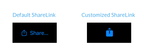 Screenshots showing the default share link with icon and text and the customized one with only the icon