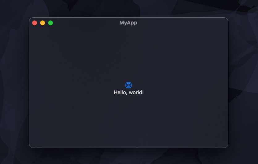 Screenshot of a macOS app window with a translucent material background without any toolbar background in dark mode