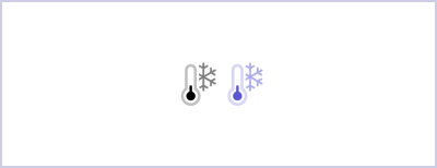 Two icons depicting thermometers with snowflakes next to them. The left icon has a black thermometer with a gray snowflake, while the right icon has a blue thermometer with a light blue snowflake.