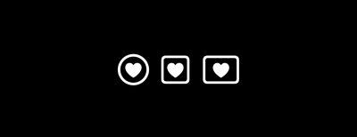 Three icons depicting hearts inside different shapes. The first icon shows a solid heart inside a circle, the second icon shows a solid heart inside a square, and the third icon shows a solid heart inside a rounded rectangle.