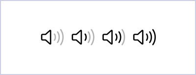 A series of five speaker icons with sound wave symbols next to them, representing increasing volume levels