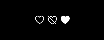 Three heart icons representing different states. The first icon is an outlined heart, the second icon is an outlined heart with a diagonal slash through it, and the third icon is a solid heart.