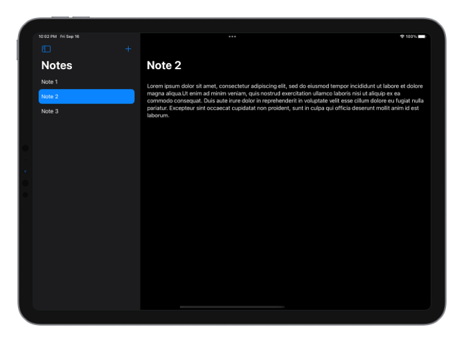 Screenshot of a simple note taking app on iPad