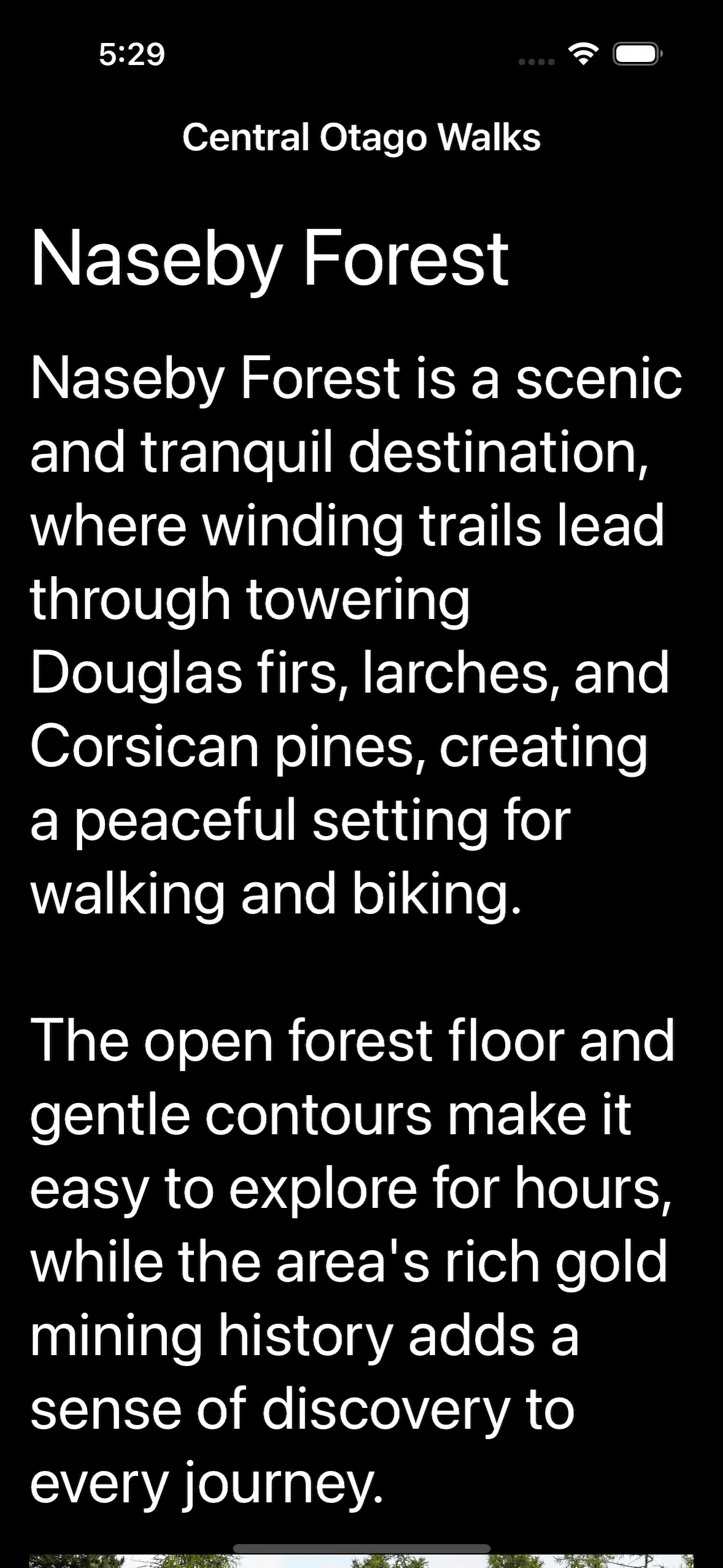 iOS screen with large text that overflows, enabling vertical scrolling of the content