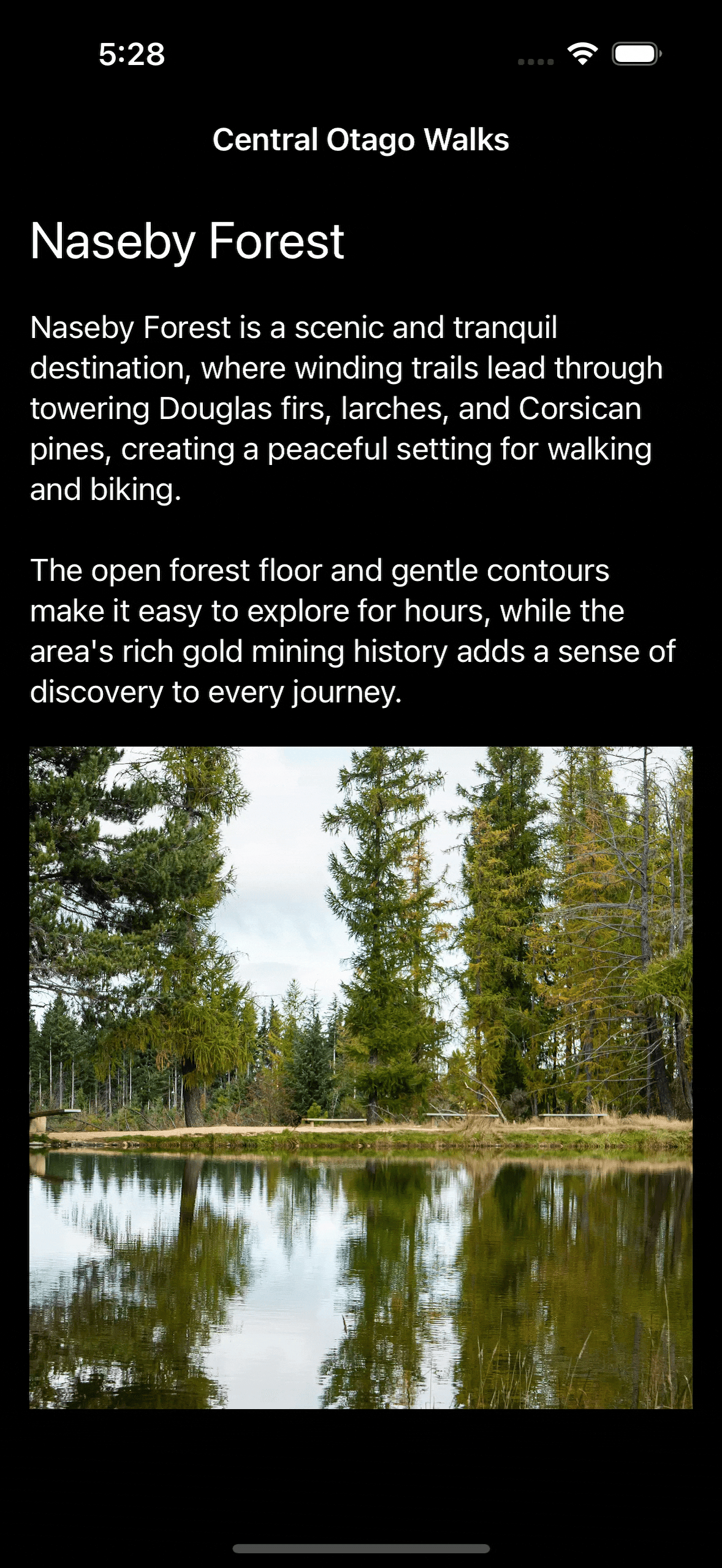 iOS screen with default-sized text in a scroll view that bounces slightly despite content fitting the screen