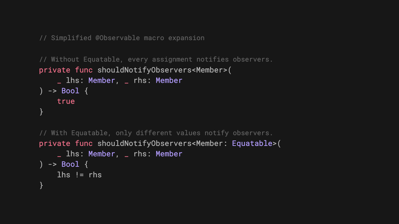 Equatable properties in @Observable classes