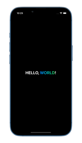 Screenshot of hello world text where world is colored with linear gradient