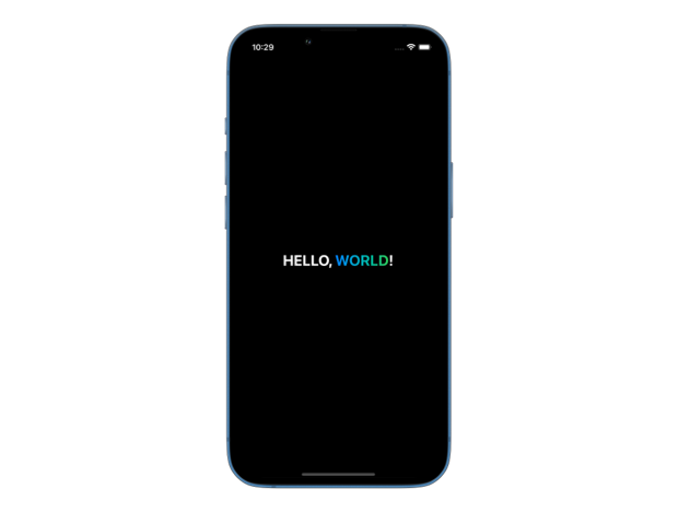 Screenshot of hello world text where world is colored with linear gradient