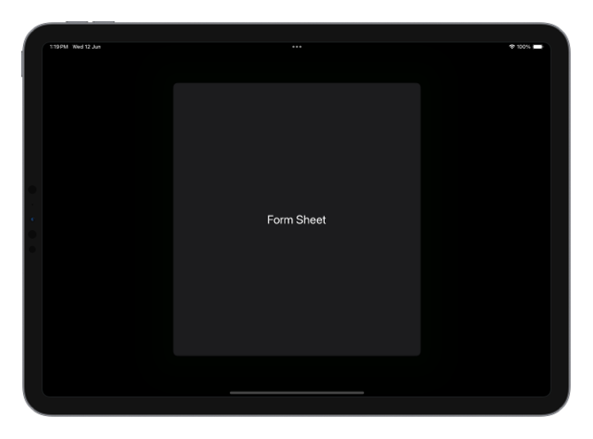 Screenshot of a form sheet on iPad simulator