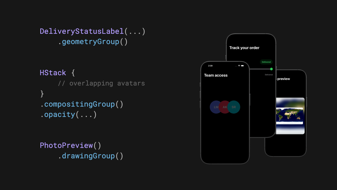 Geometry, compositing and drawing groups in SwiftUI