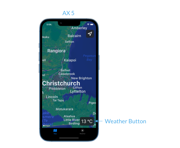 Screenshot of the sample app with the weather button in the bottom trailing corner of the map