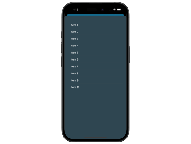 SwiftUI sheet with a fully translucent blue background and a list of items without row backgrounds