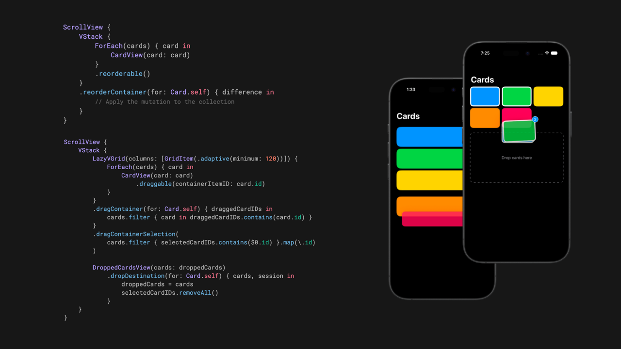 New SwiftUI APIs for reordering and drag and drop on iOS 27