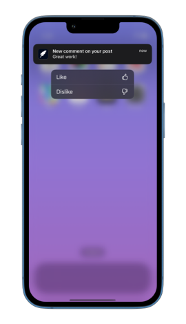 Screenshot of a push notification with like and dislike action buttons