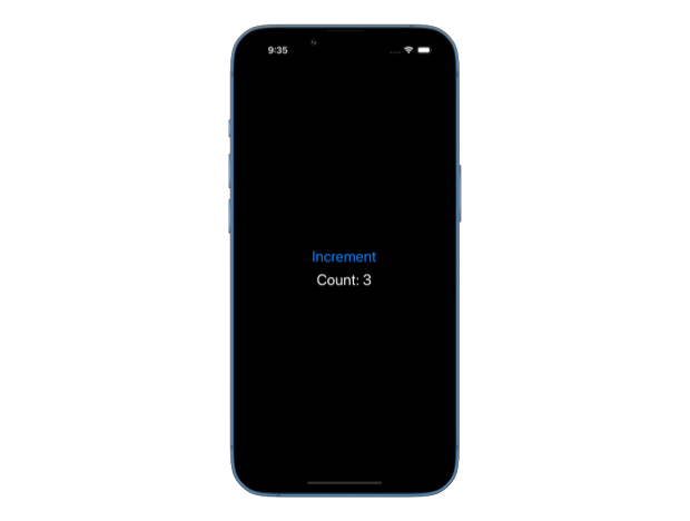 A mobile screen displaying a button labeled Increment and a text below it showing Count: 3