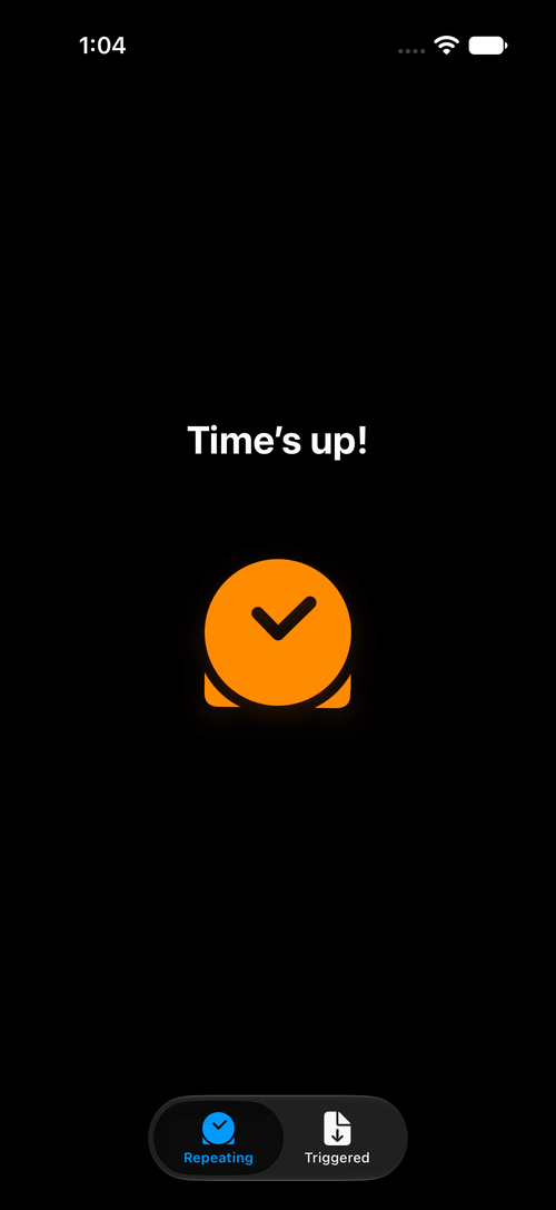 A finished timer clock repeatedly lifting, tilting from side to side, settling and pausing until acknowledged