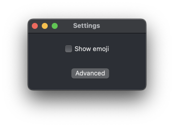 Screenshot macOS view showing the advanced button visible while the option key is held down.