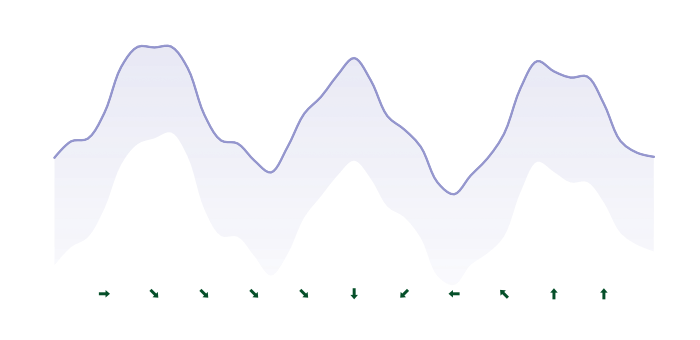 Wind observations displayed with directional symbols