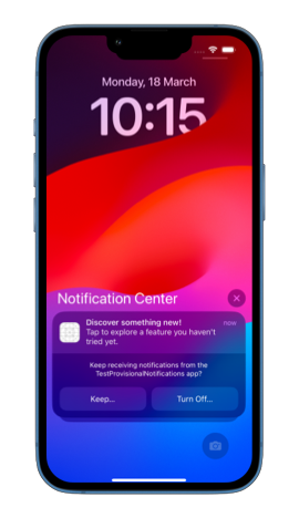 Screenshot showing a notification in the Notification Center