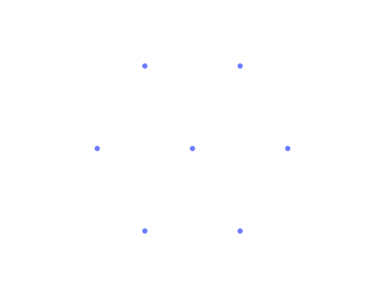 Seven indigo points in staggered rows, labelled with their axial coordinates in dark appearance