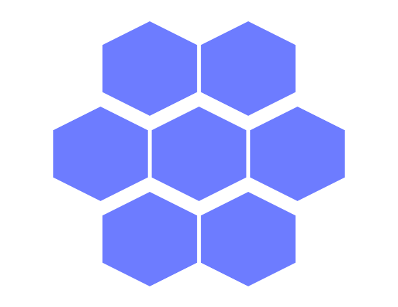Seven indigo hexagons in staggered rows using an unadjusted square perceptual frame in dark appearance